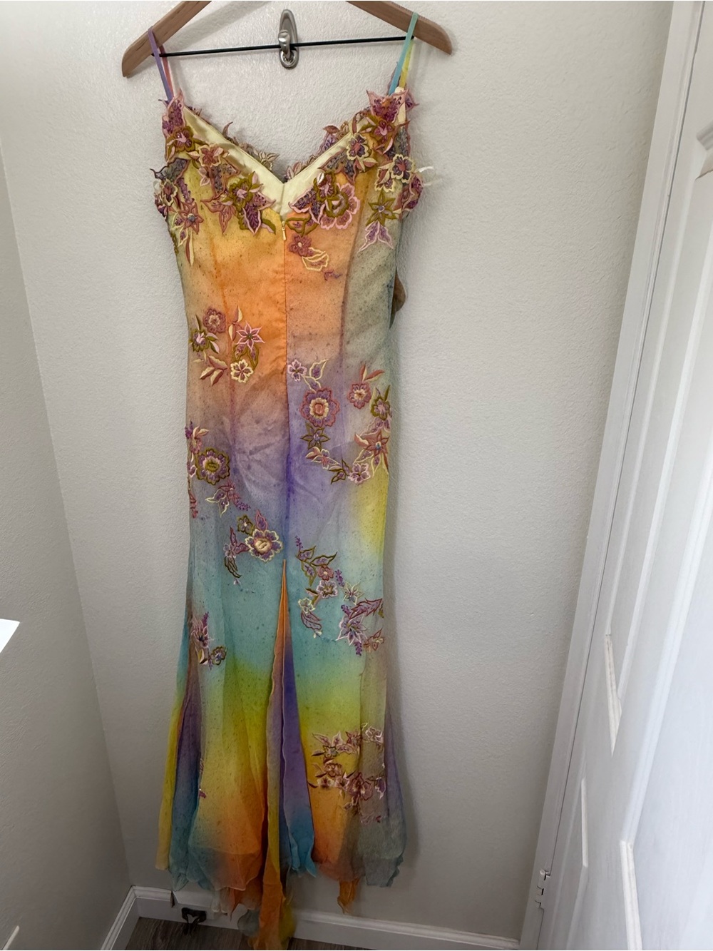 Vintage 100% Silk Dress Vintage Rainbow Dress Prom Vintage Beaded Dress - Picture 4 of 16